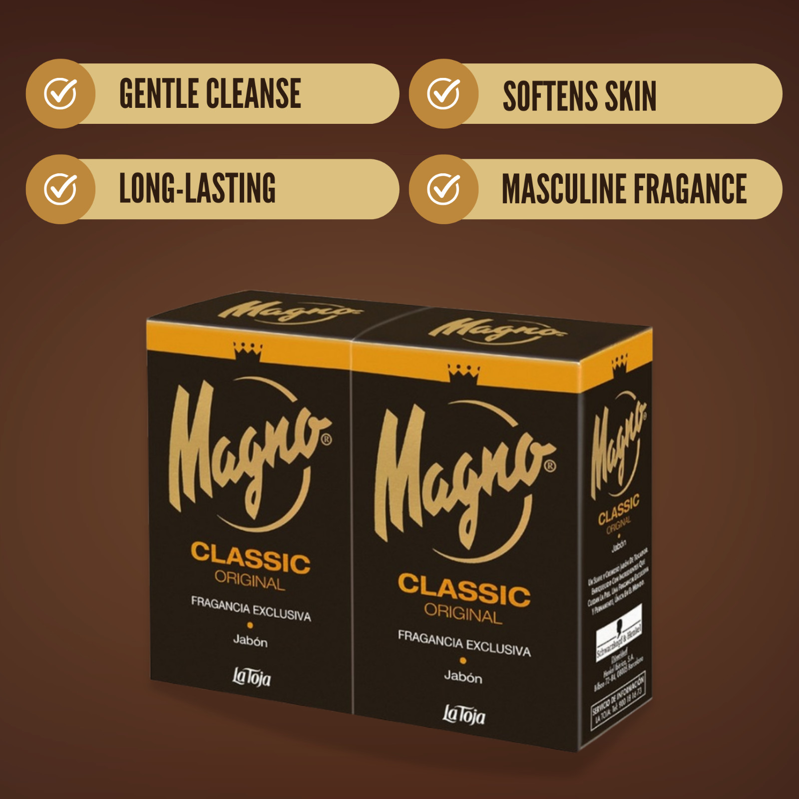 Magno Classic Twin Pack Bar Soap 100g, Masculine Scent (2 Bars)