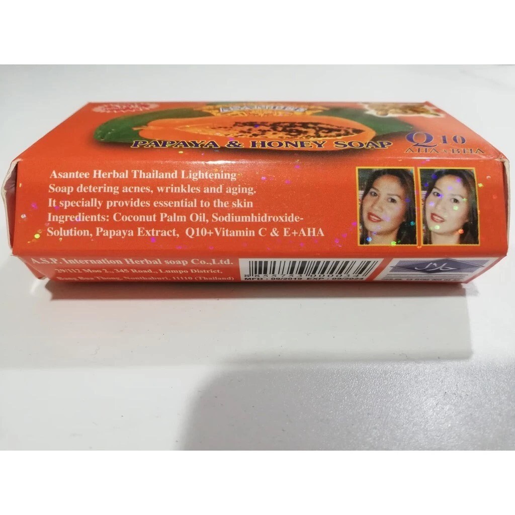 6x 125g Asantee Thai Herbal Papaya Honey Soap with Q10, AHA, BHA Skin Whitening
