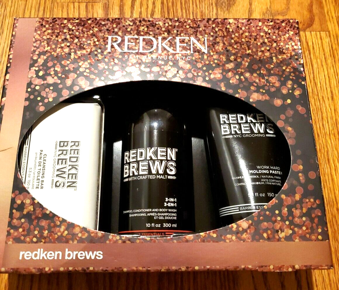 NEW SEAL Redken Brews GIFT SET Cleansing Bar • 3 In 1 •Work Hard Molding Paste