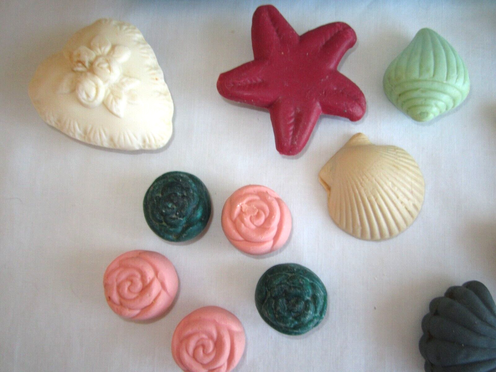 Vintage perfumed guest soaps multi colors set of 19 Swans Shells Floral Roses