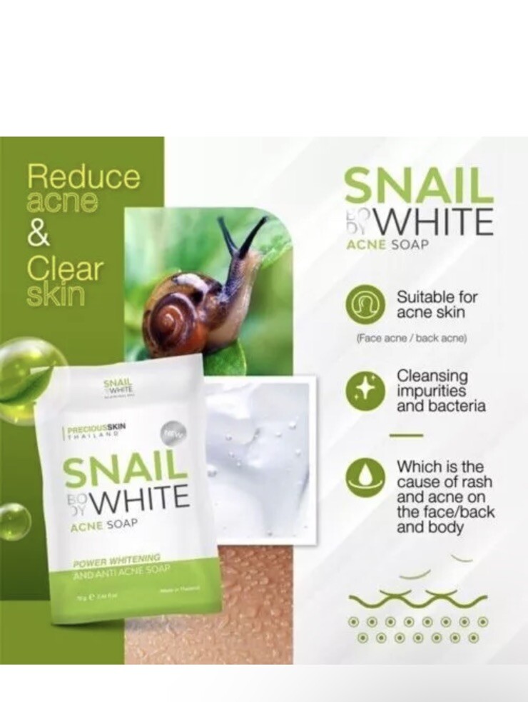 Snail Body Whit Anti Acne Soap Whiteni Skin Body & Face Reduce Acne 70g