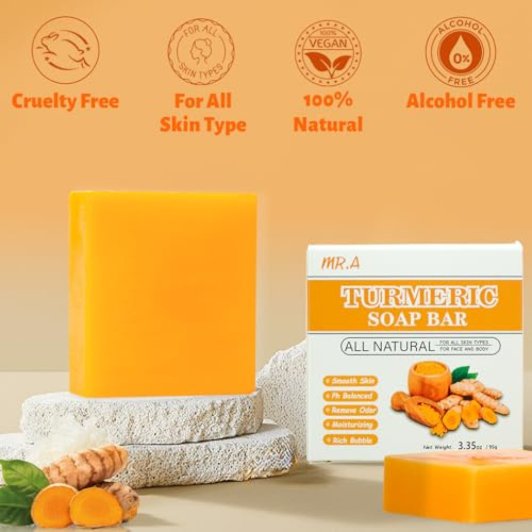 3Packs Turmeric Soap Bar, Organic Tumeric Soap for Face and Body, Lemon Turmeric