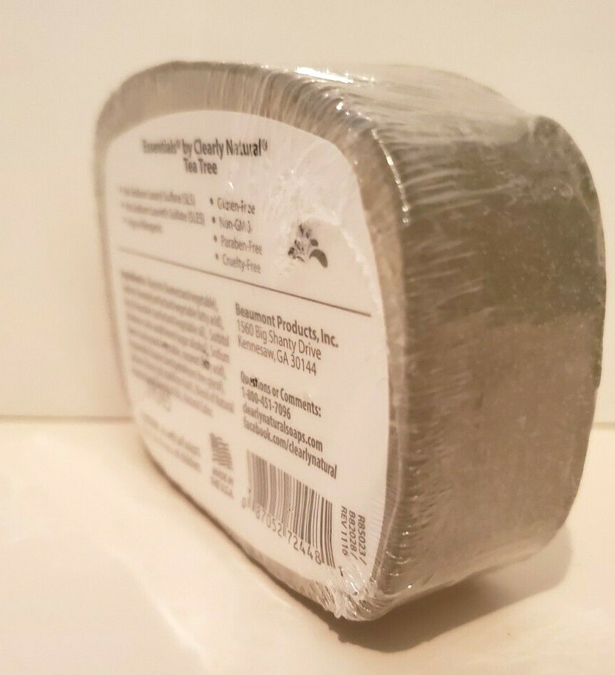 CLEARLY NATURAL ESSENTIALS TEA TREE GLYCERIN BAR SOAP 4 OUNCE WRAPPED LOT/4 BARS