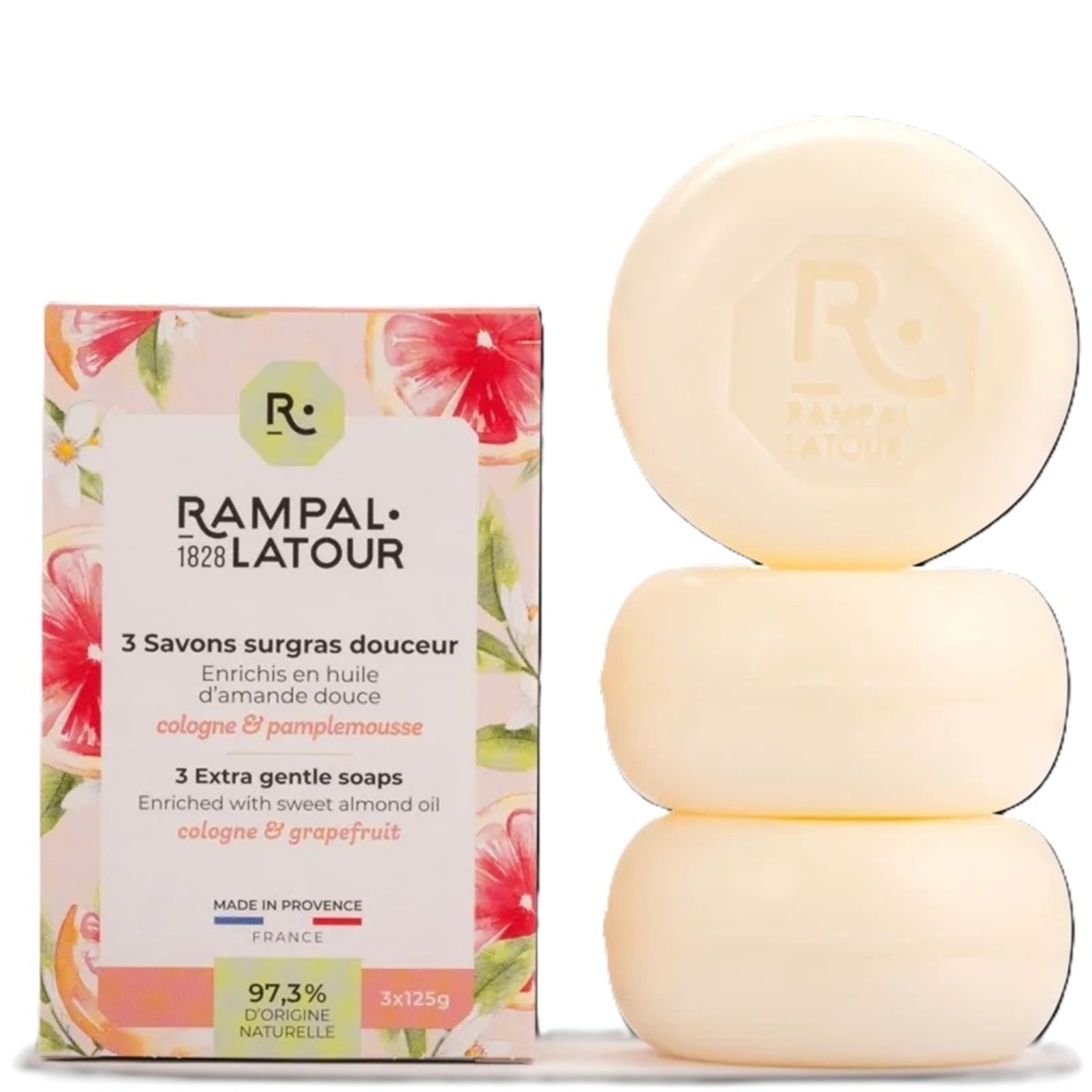 Cologne Grapefruit Round Soap 3pk – 125g each – Rampal LaTour, Imported