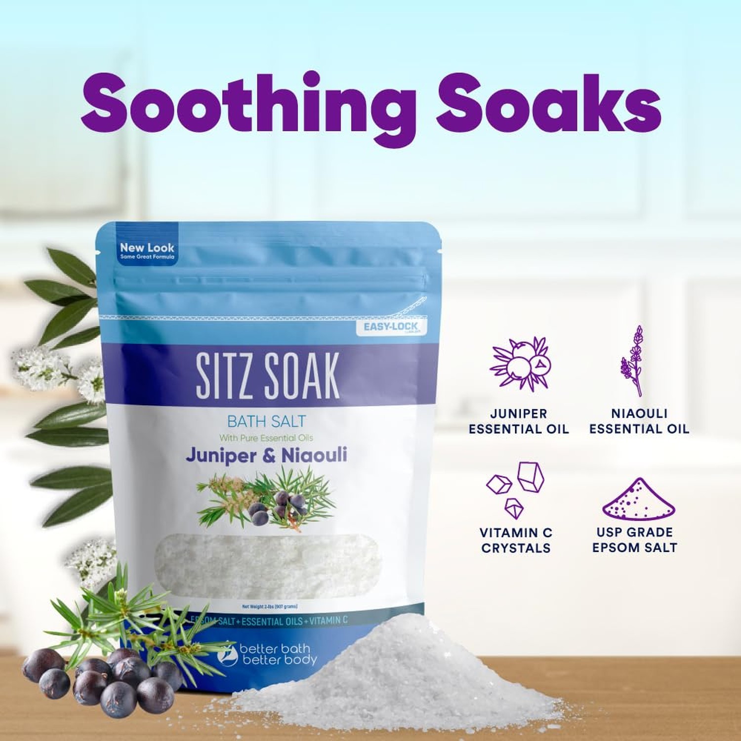 Sitz Bath Soak 2-Lbs Sitz Salt Epsom Salt Hemorrhoid Soothing with Pure Essen…