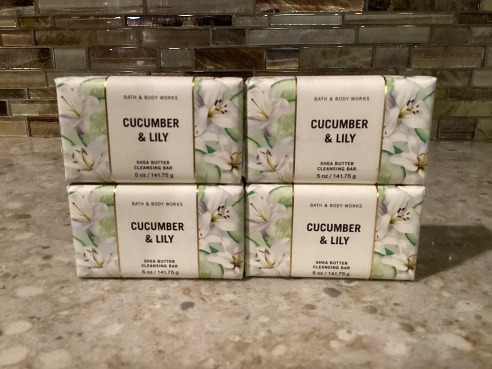 Lot of 4 ~ Bath & Body Works ~ CUCUMBER & LILY ~ Shea Butter Cleansing Soap Bar