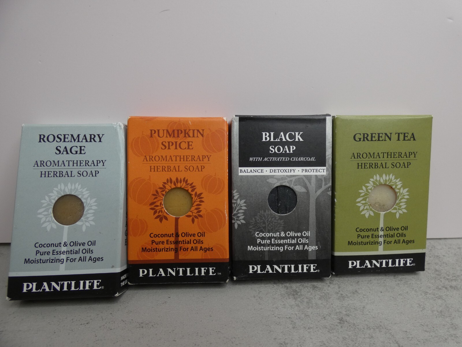 Plantlife Travel 4 Aromatherapy Herbal Soap 1 oz Pumpkin Rosemary Black Tea