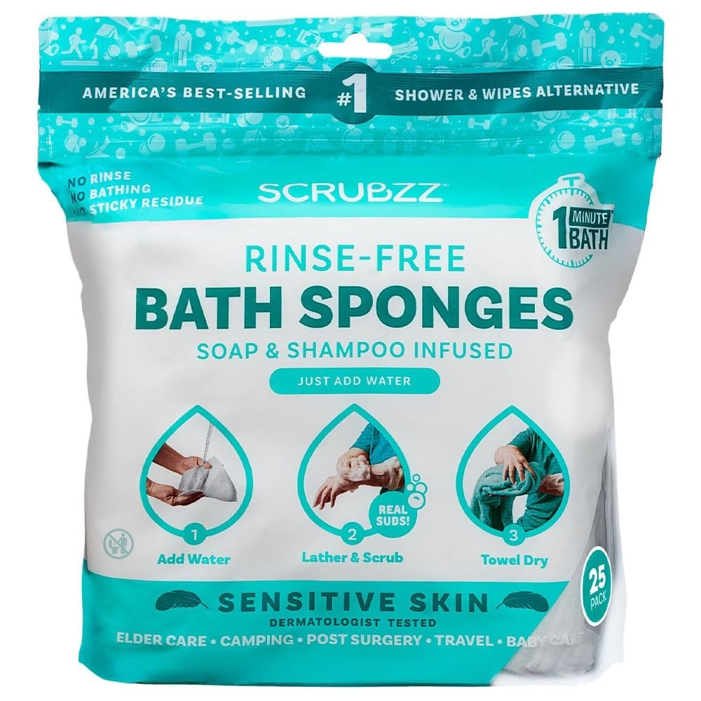 Disposable No Rinse Bathing Wipes for Senstive Skin – 25 Pack – All-in-1 Sing…
