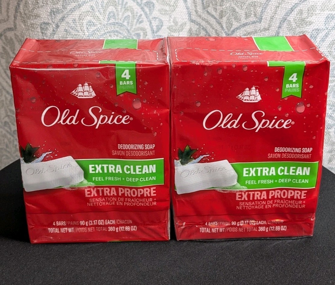 2 Packs Old Spice Deodorizing Bar Soap Extra Clean Fresh & Deep Clean 8 Bars