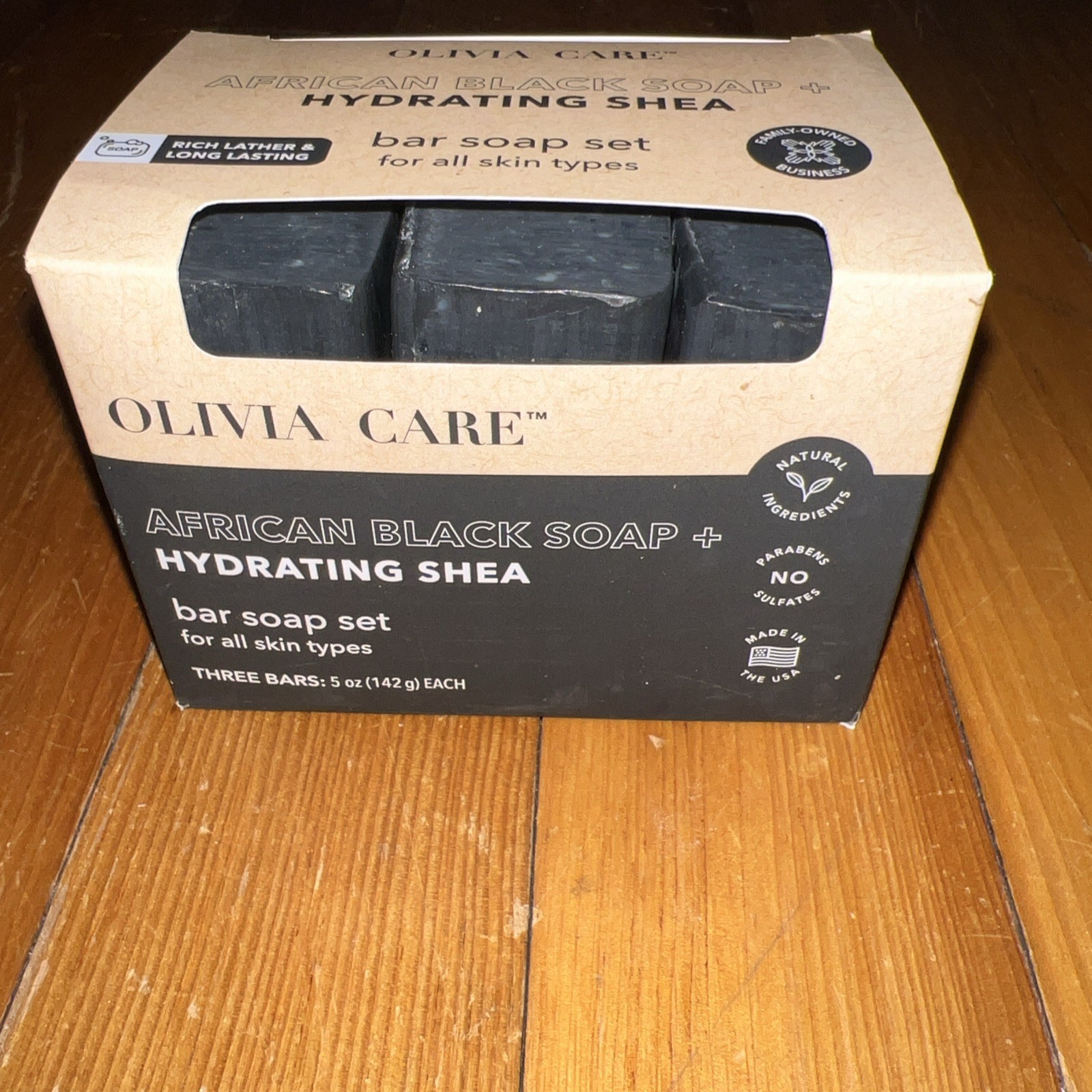 NIB Olivia Care AFRICAN BLACK BAR SOAP Hydrating SHEA 3pc Set 5oz each