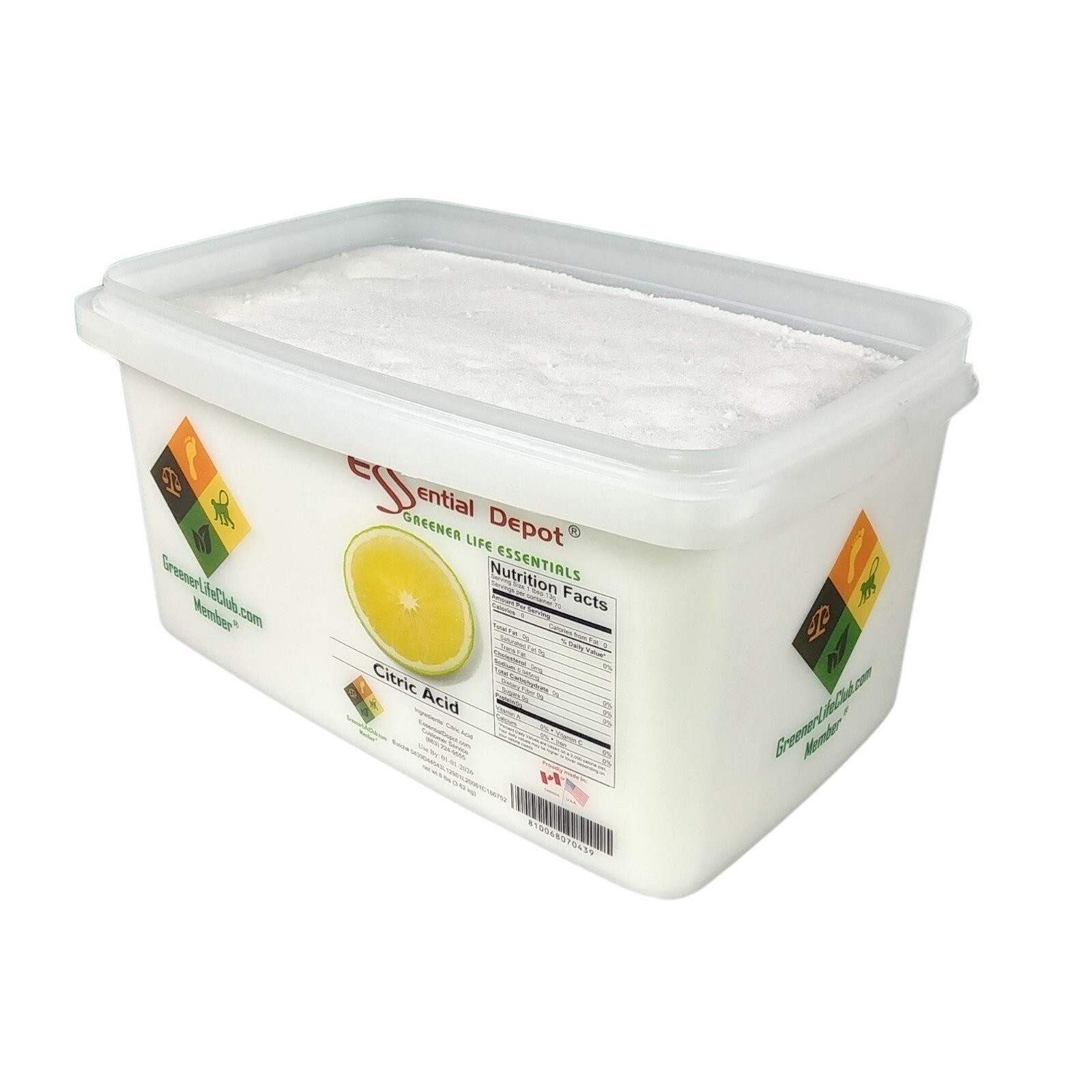 Citric Acid Powder – USA, non GMO – 8lb – Greener Life Club Box
