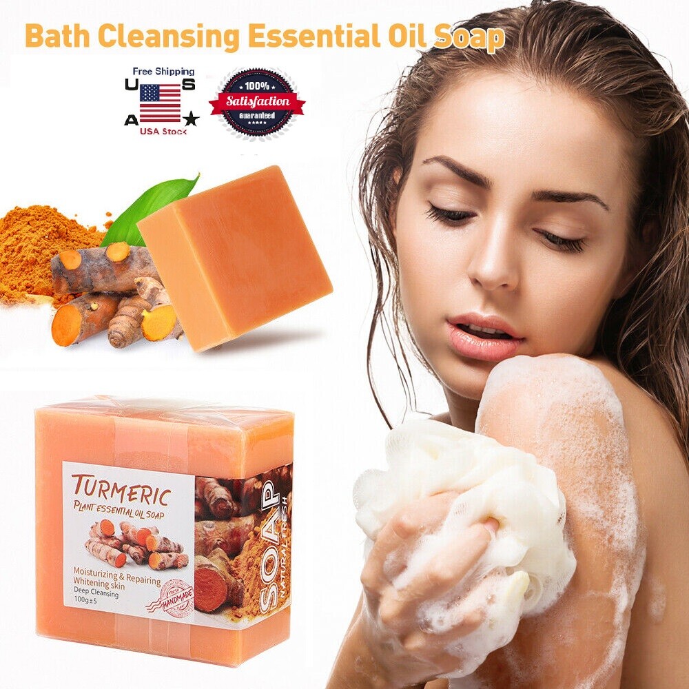 3× Turmeric Soap Natural Herbal Whitening Handmade Soap For Acne And Dark Spots