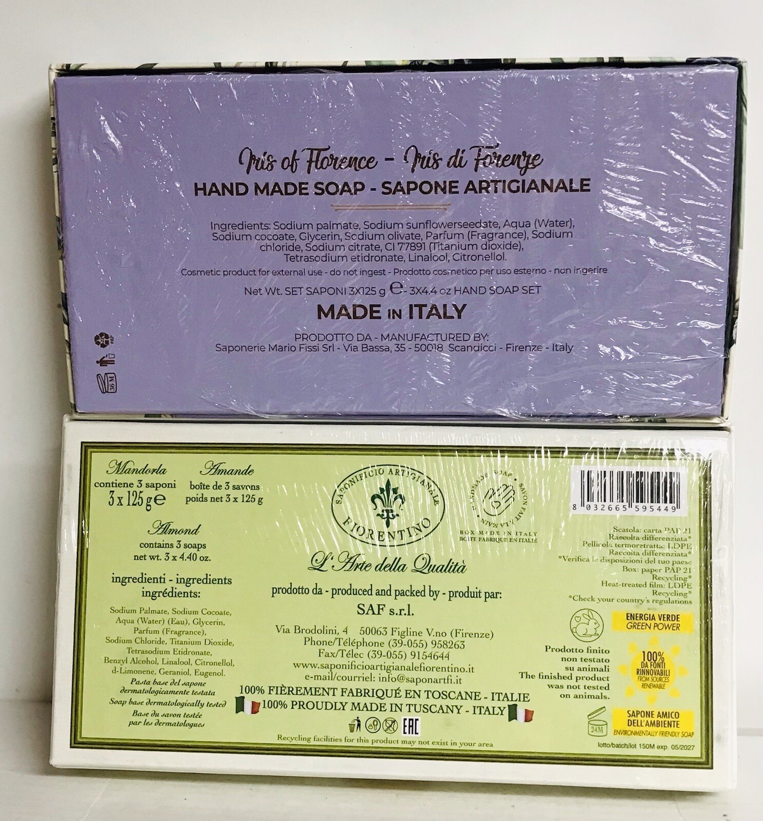 Saponificio ~ Almond & Iris Handmade Bar Soap 6 bars 4.40 oz Each