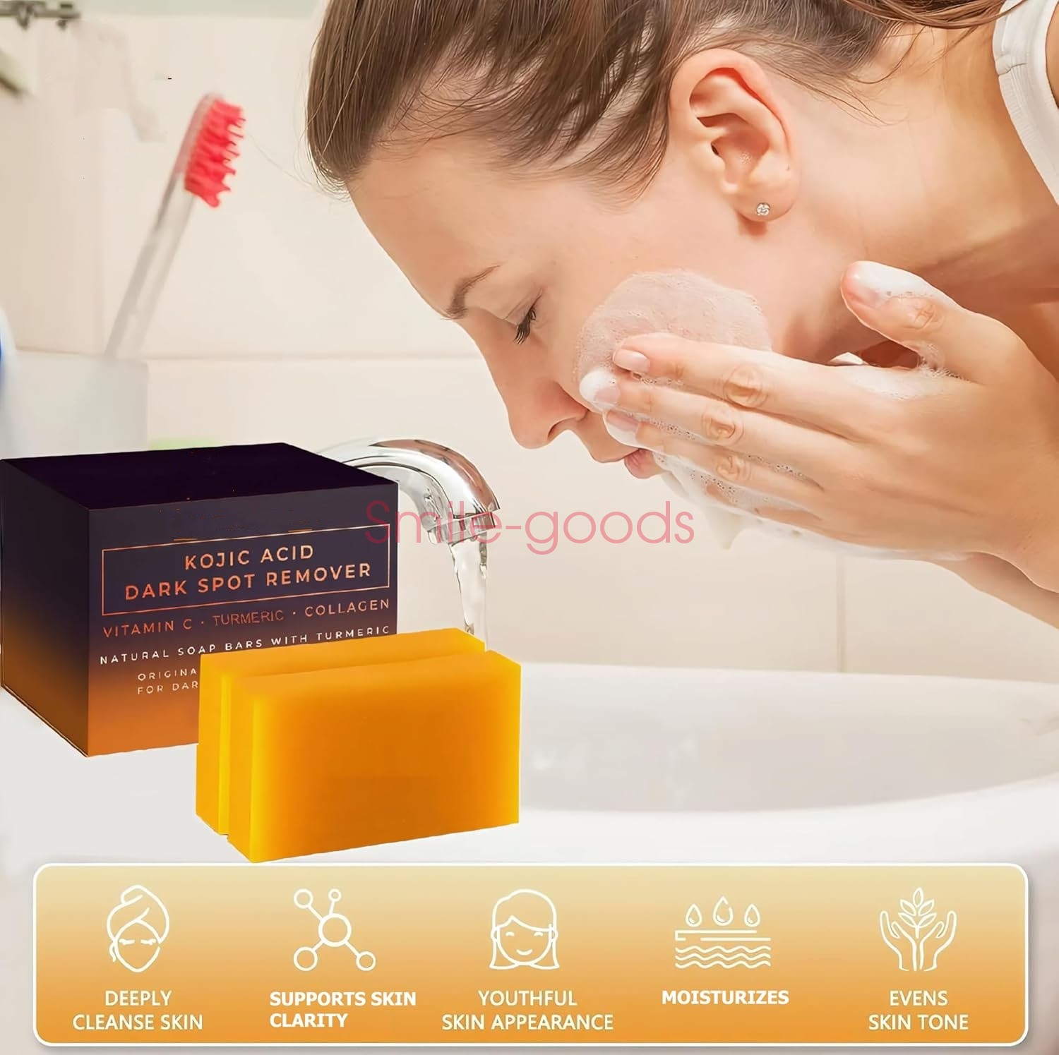 2 Pack Kojic Acid Dark Spot Remover Soap Bars with Vitamin C, Retinol, Collagen