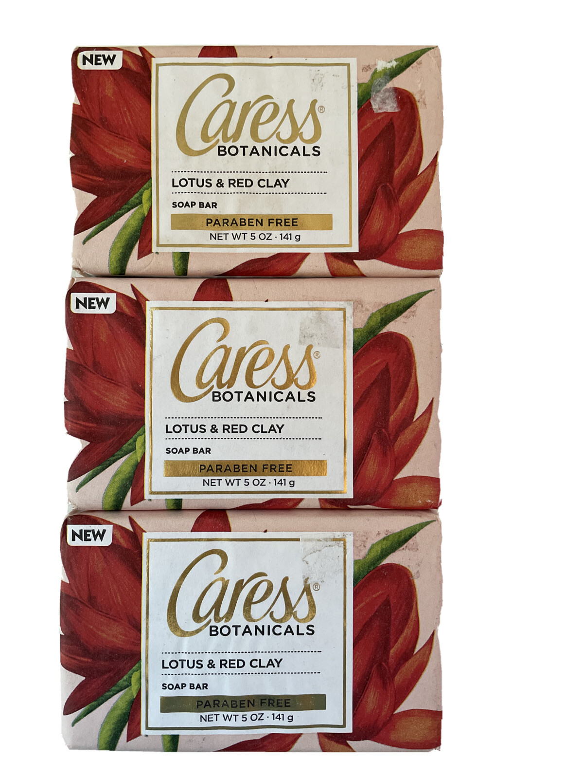 Caress Botanicals Lotus & Red Clay Soap Bars Paraben Free 5 oz. Each Lot of 3