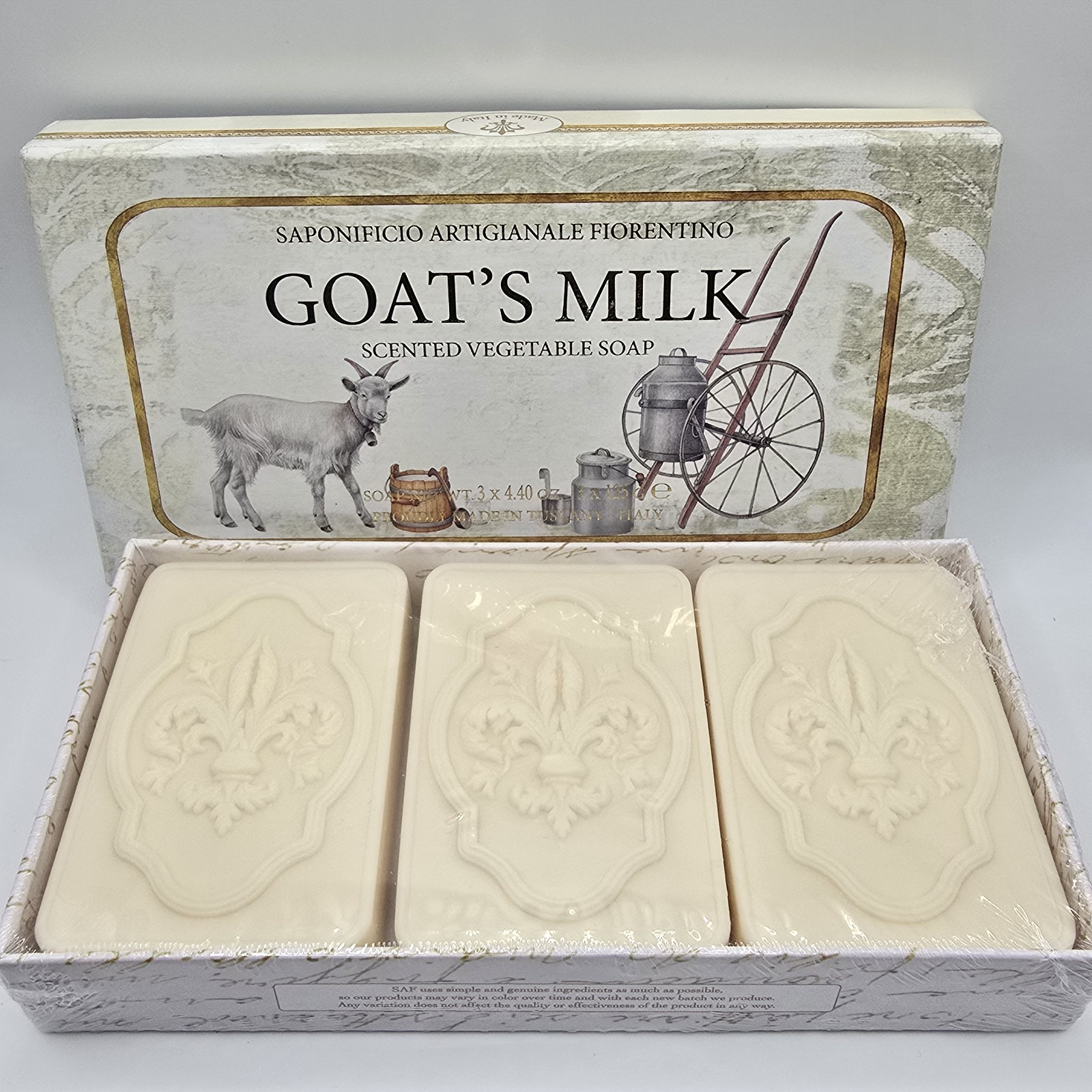Saponificio Artigianale Fiorentino 1 Goat Milk Scented Vegetable Soaps 3×4.40oz