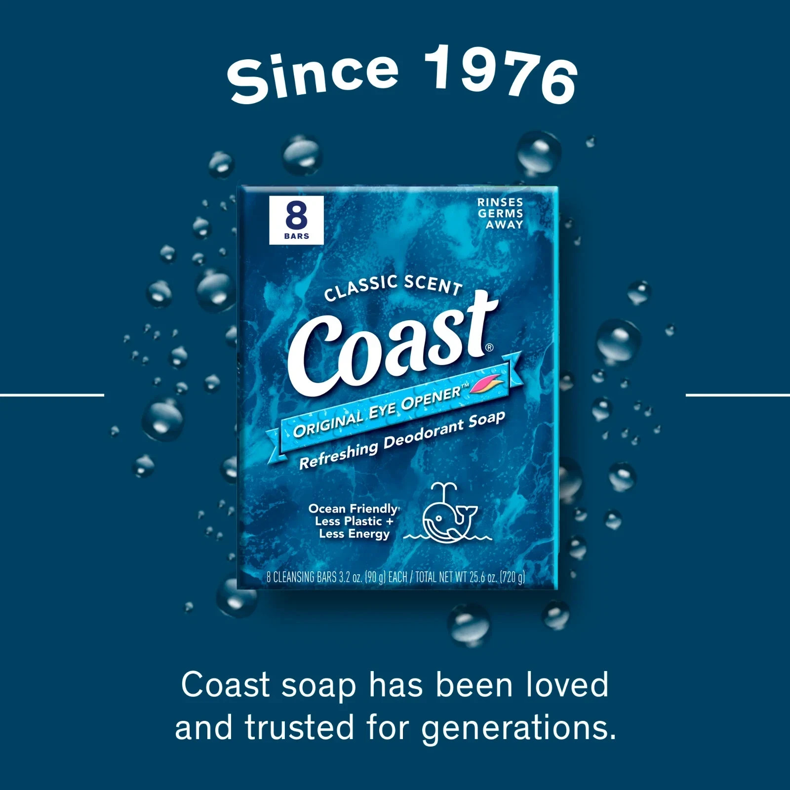 Coast Refreshing Deodorant Bar Soap, for All Skin Types, Classic Scent, 3.2 oz,