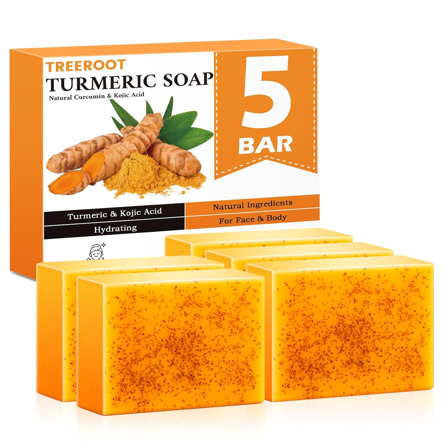 5 Jabones De Curcuma 3.5 Oz Para Las Manchas El Acne En La Cara Y Aclarar Piel