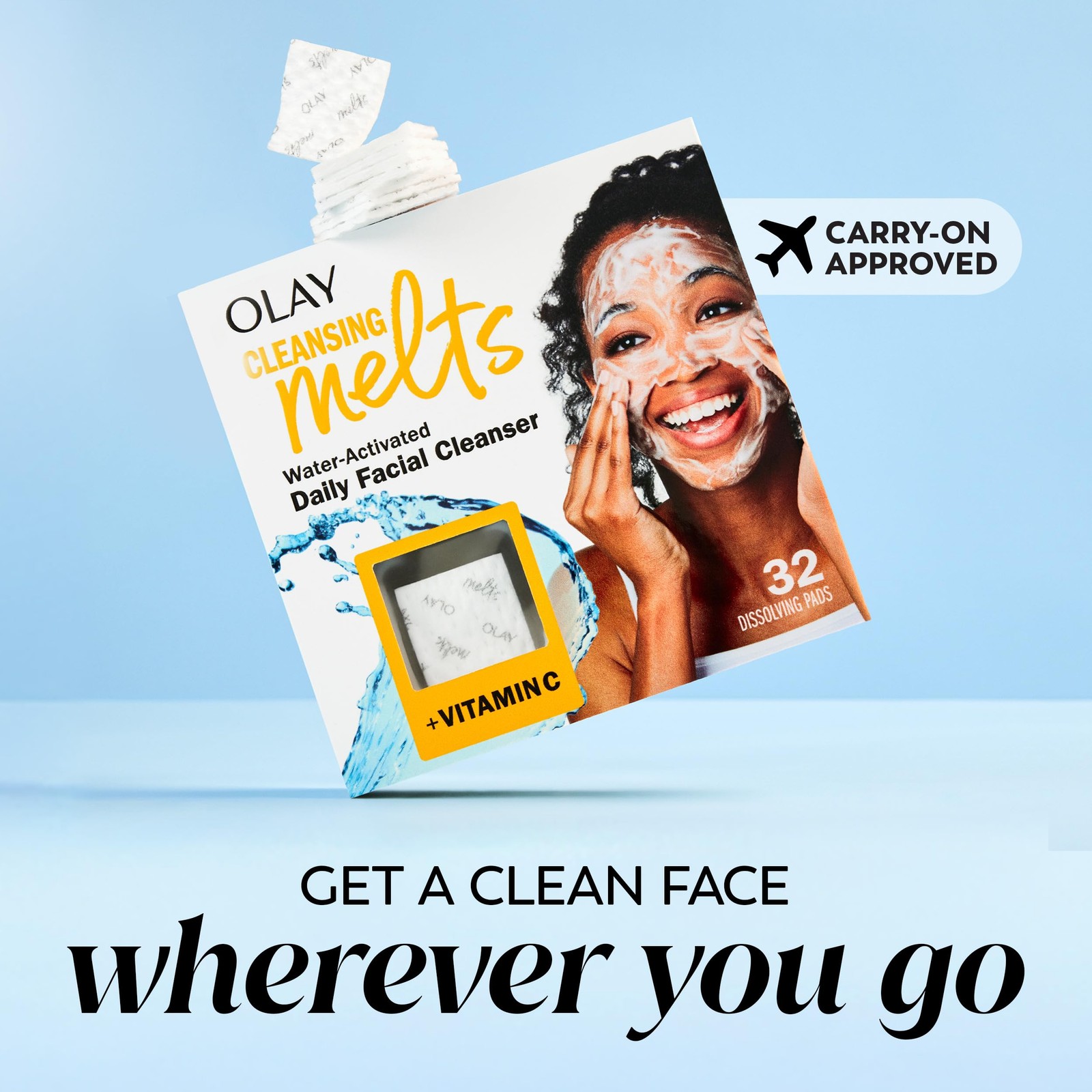 Olay Cleansing Melts Face Wash Water Activated Pad 32 Count Travel Pack