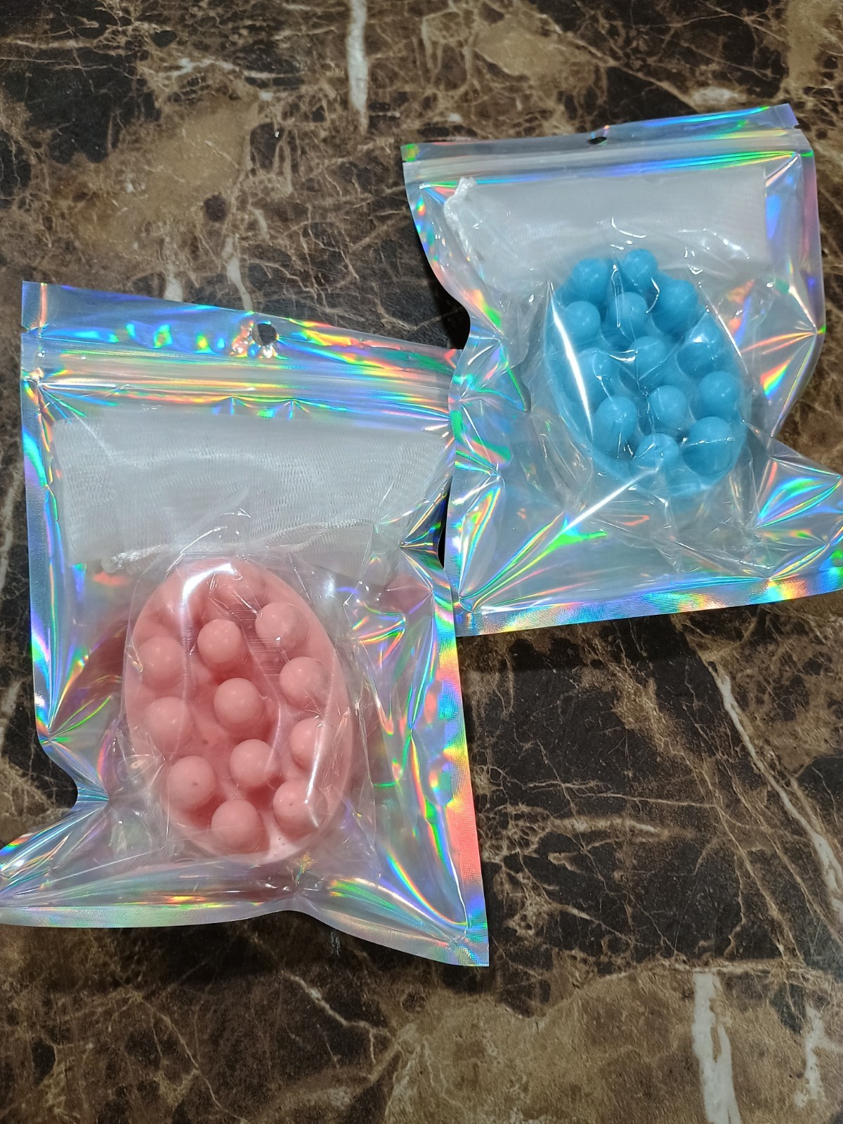 Oval Bubble Massage Body Bar Soap, Blue & Pink therapeutic,moisturizing