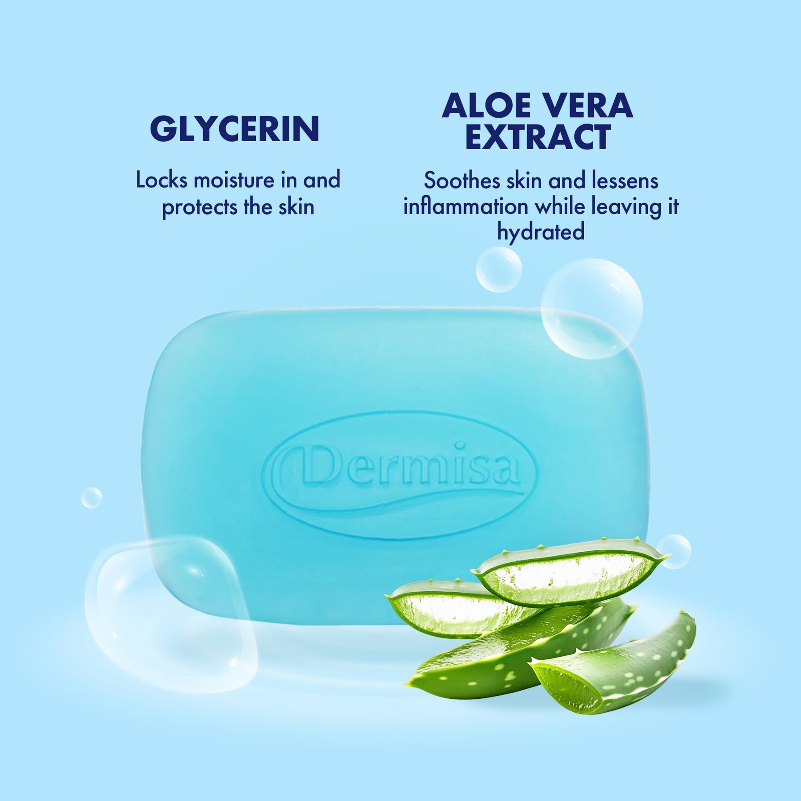Dermisa Glycerin Bar with Soothing Aloe Vera, Gentle 3 Ounce (Pack of 3)