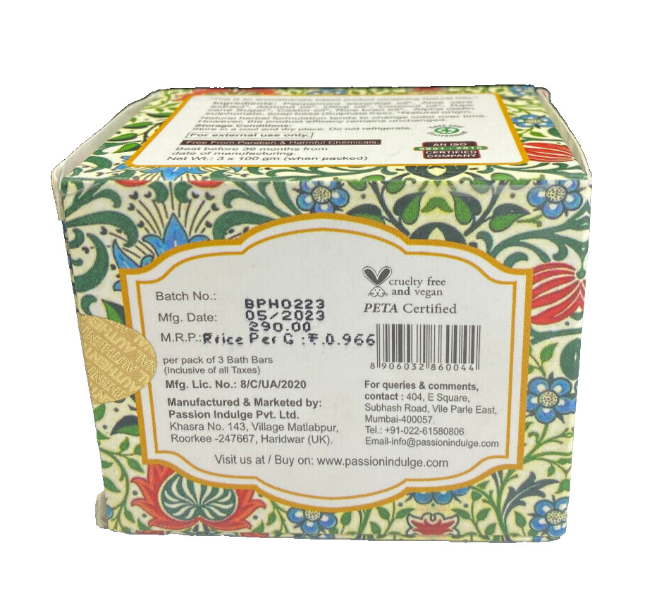 Passion Indulge Peppermint Handmade Bath Bar Pack of 3*100g NIB
