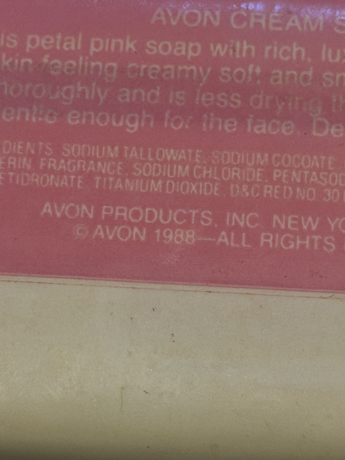 VTG 1988 Avon Cream Soap Bar Petal Pink Scent 3oz Dermatologist Tested Face/Body