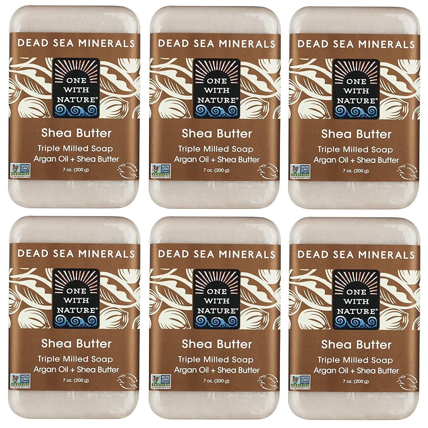One with Nature Shea Butter Triple Milled Mineral Soap Bar 6 PACK 7 oz ea