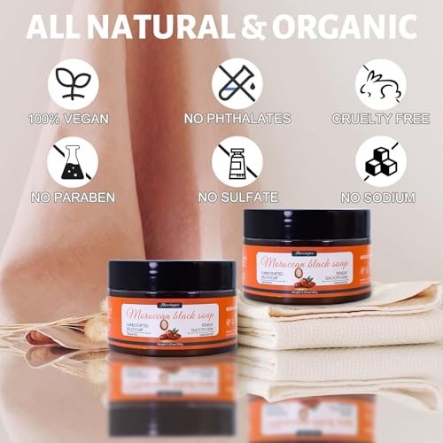 2 Pack Organic Moroccan Black Soap Soften Skin, Moisturizing Beldi Soap 5.29 oz