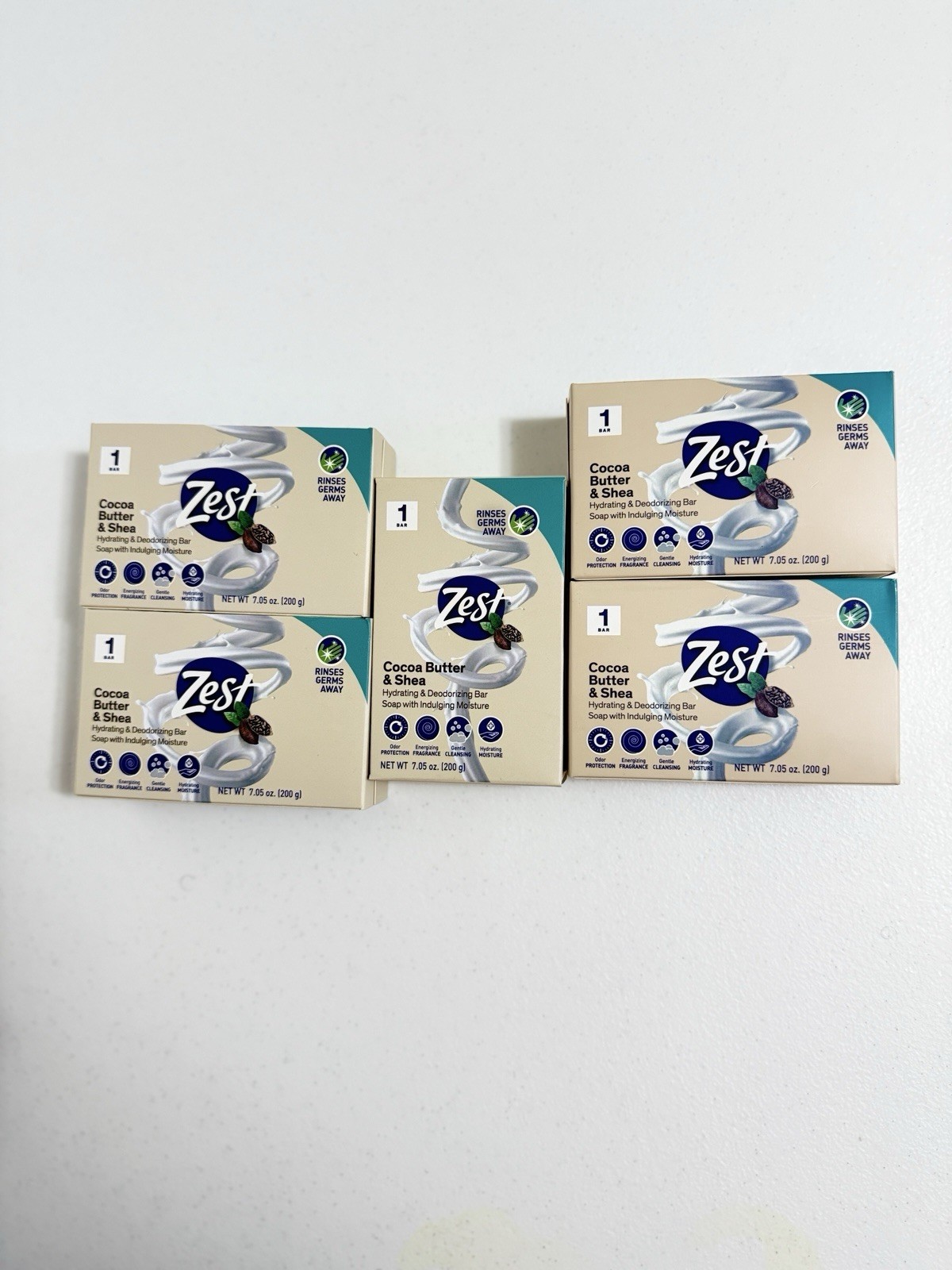 5 Zest COCOA BUTTER & SHEA Hydrating & Deodorizing Bar Soap 7.05 oz
