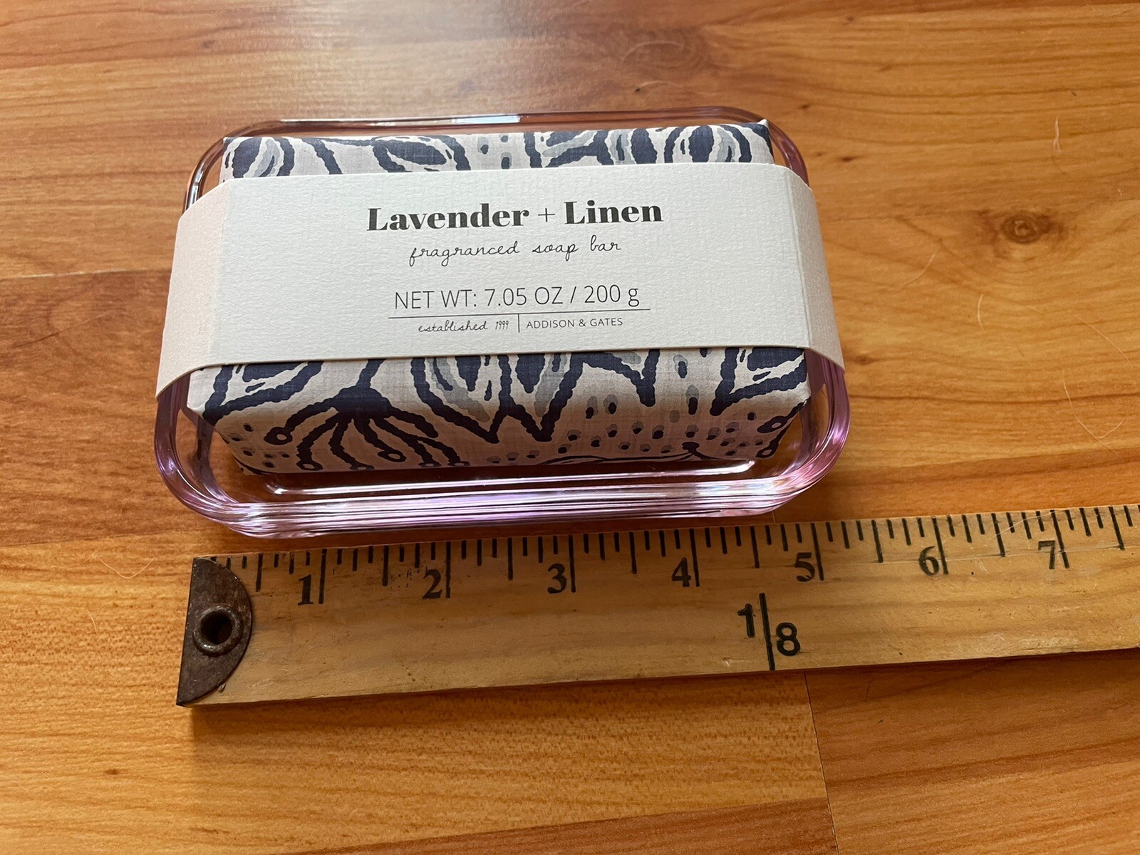TWO VEGAN Addison & Gates Lavender Linen Fragrance Soap With Pink Glass Dish 7oz