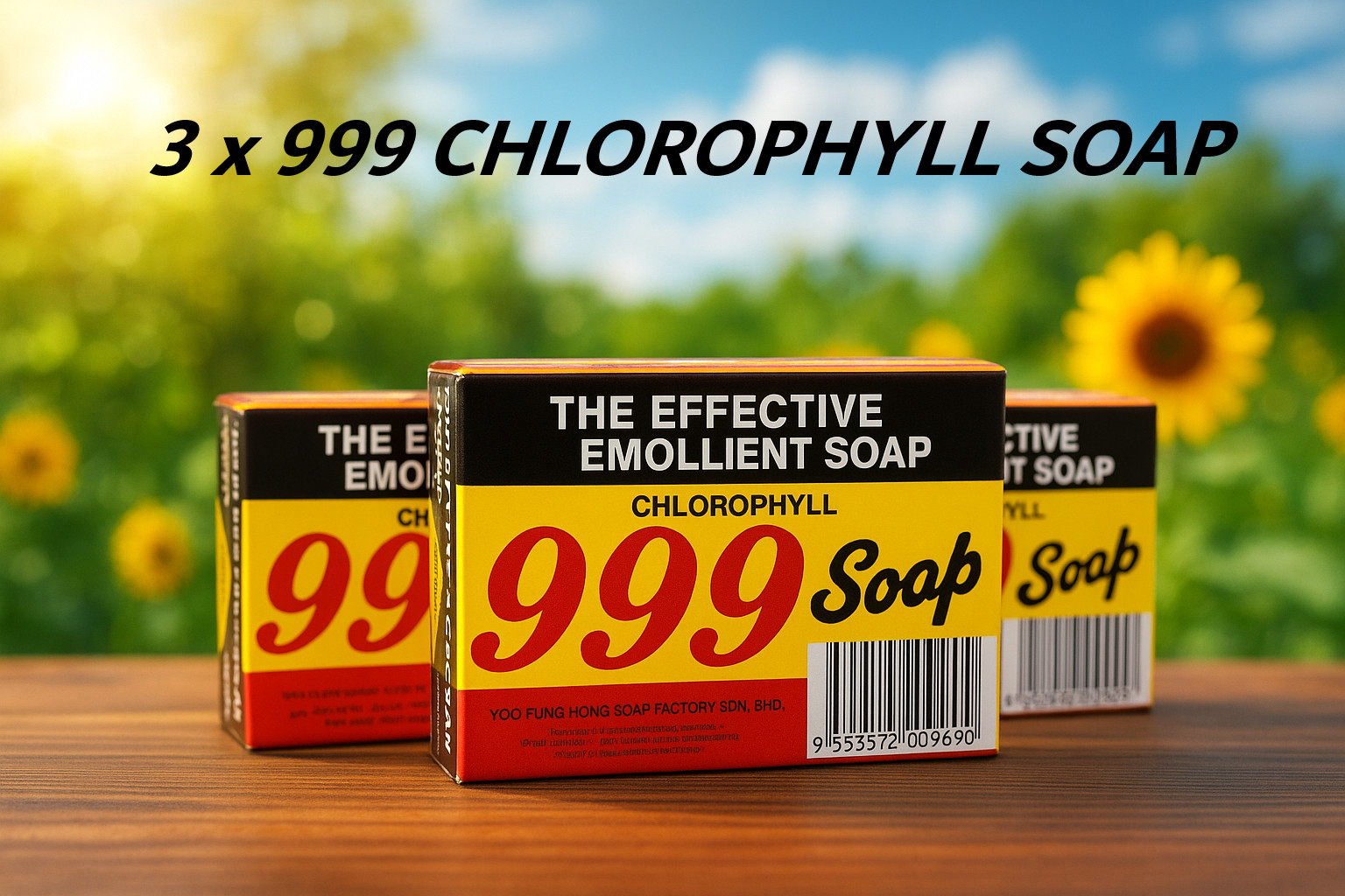 3x 999 Chlorophyll Herbal Soap 90g Anti-Acne Body Bar Made in Malaysia