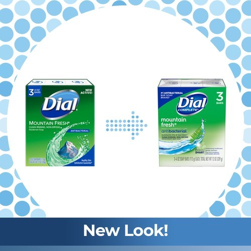 Dial Completee Mountain Fresh Antibacterial Soap 4oz. Bars, 3 Count – Pack of 3