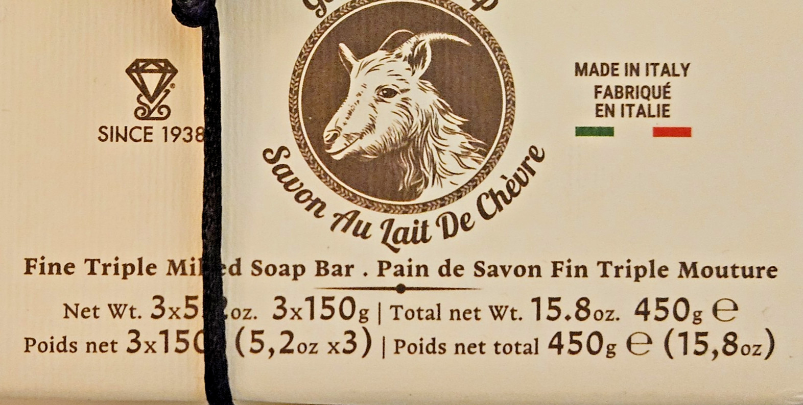 Italian Goat Milk Bar Soap Triple Milled 4x2x1 Pack of 3 3X5.2 oz