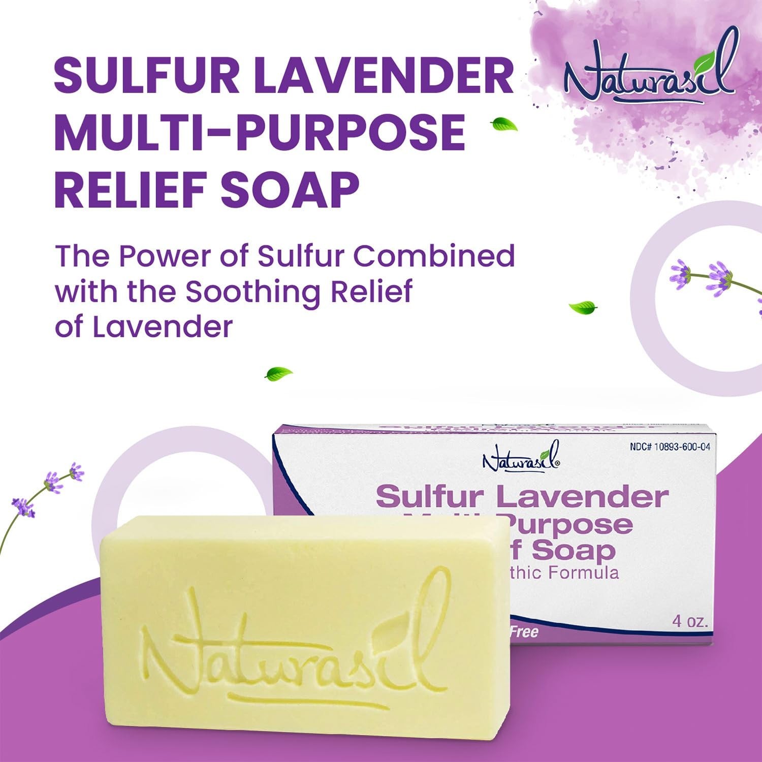 Natural Lavender Soap Bar for Acne & Bug Bites Relief, 4 oz – Family-Friendly