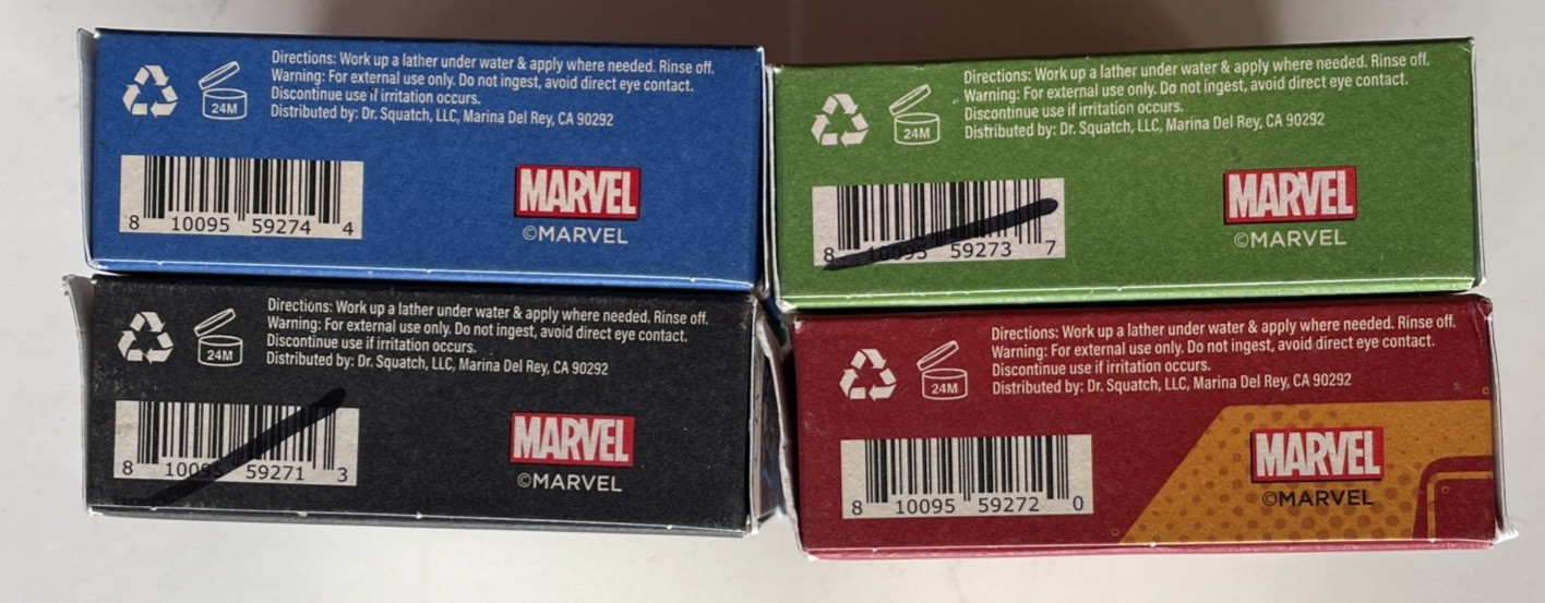 4 Dr. Squatch Natural Soap Marvel 5 oz Hulk Thor Capt America Iron Man *READ***