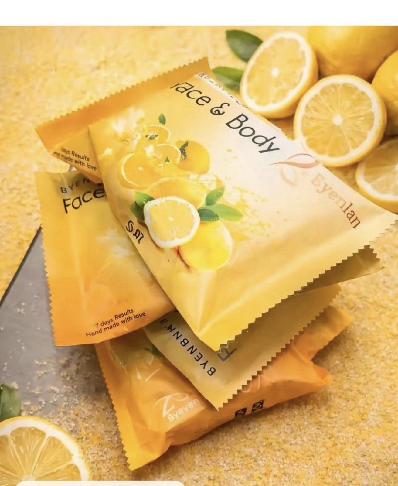 Byenblan Handmade Lemon Face & Body Soap Bar, Yellow Rectangular, 4 oz