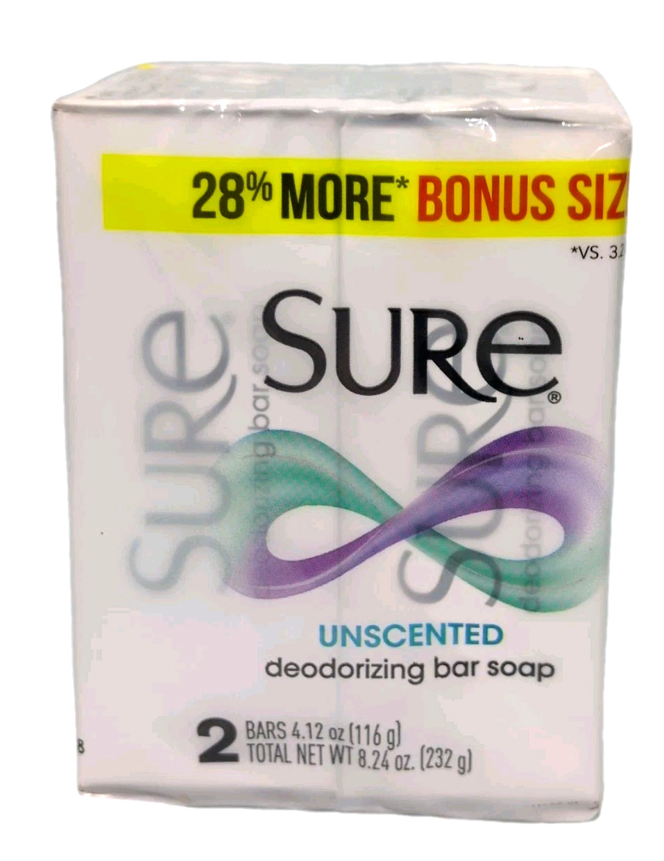 Sure Bar Soap 2 Bars Unscented Deodorizing NEW 4.12 oz Ea HTF Rare