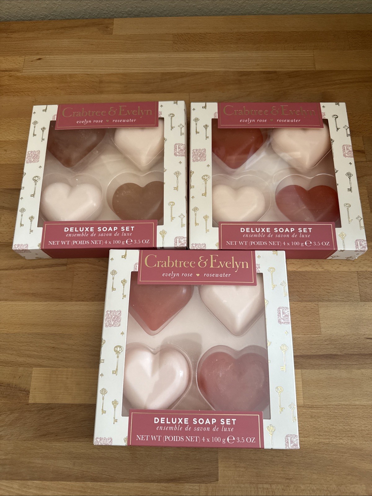 3X-Crabtree & Evelyn Rosewater & Evelyn Rose Heart Shaped Bar Soap 14oz 4pc New