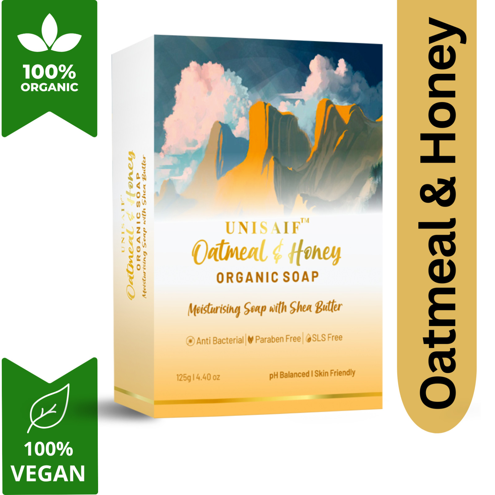 Unisaif Oatmeal & Honey Organic Soap Bar, Moisturizing Soap With Shea Butter