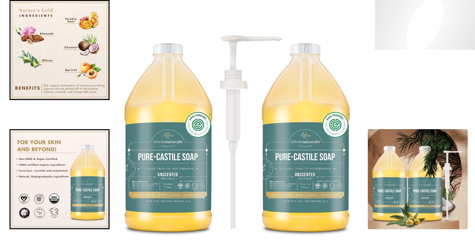 Pure Castile Soap – EWG Verified & Palm Oil Free, Unscented 128 Fl Oz (2 Pack)