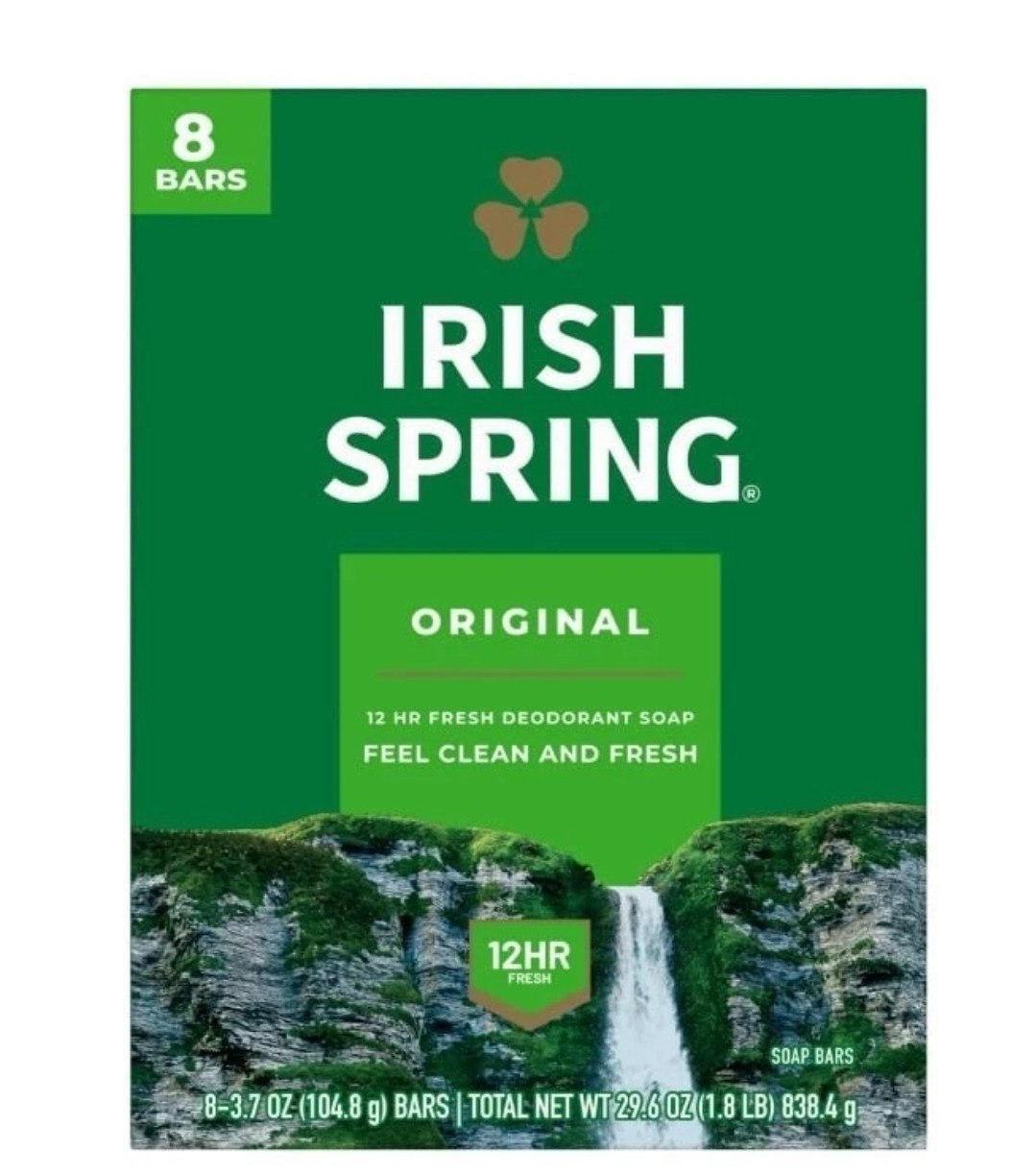 Irish Spring 12HR Fresh Deodorant Soap 8 Bars 3.7oz ea Original