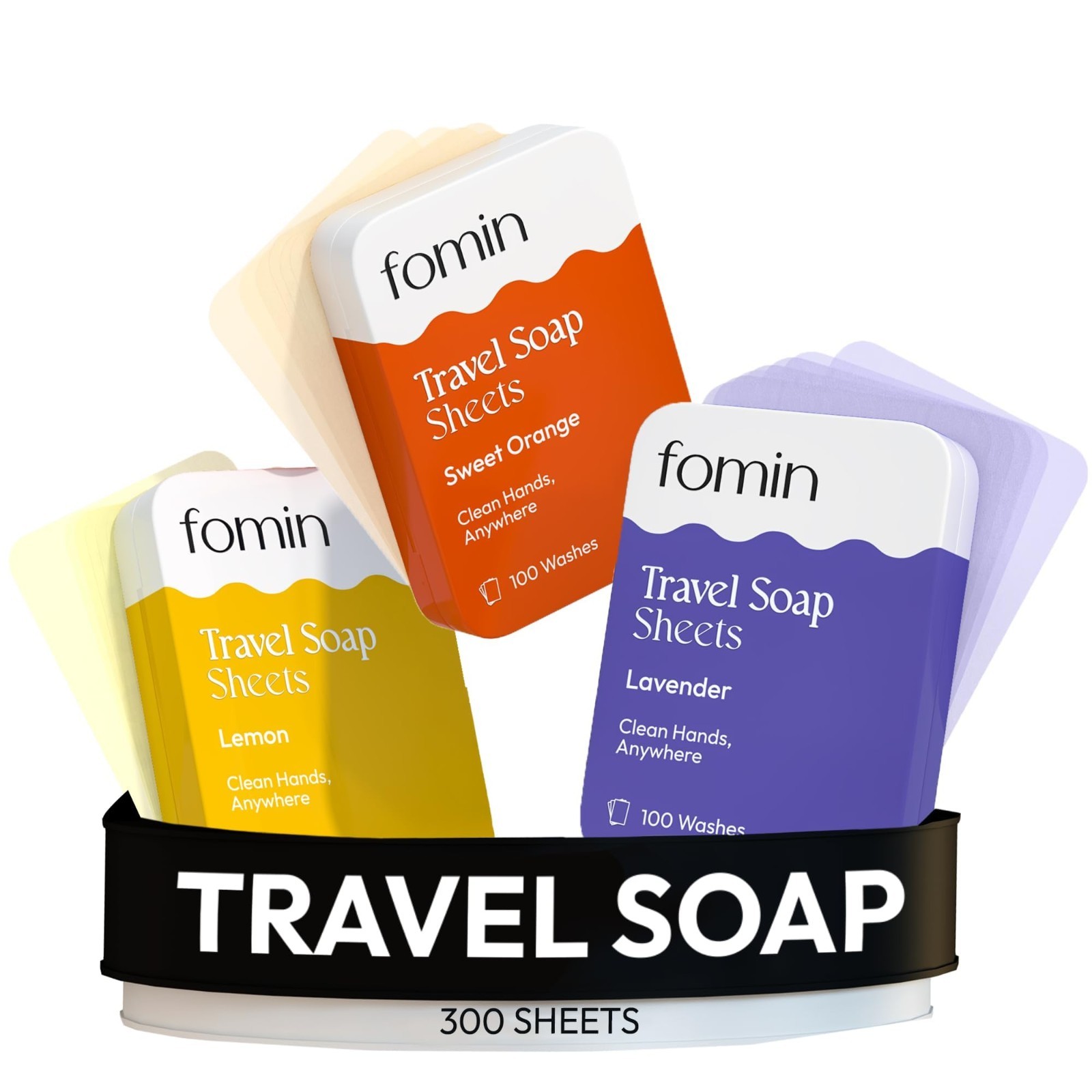 Portable Paper Soap Sheets – 300 Variety (Lemon, Orange, Lavender) – Travel Hand