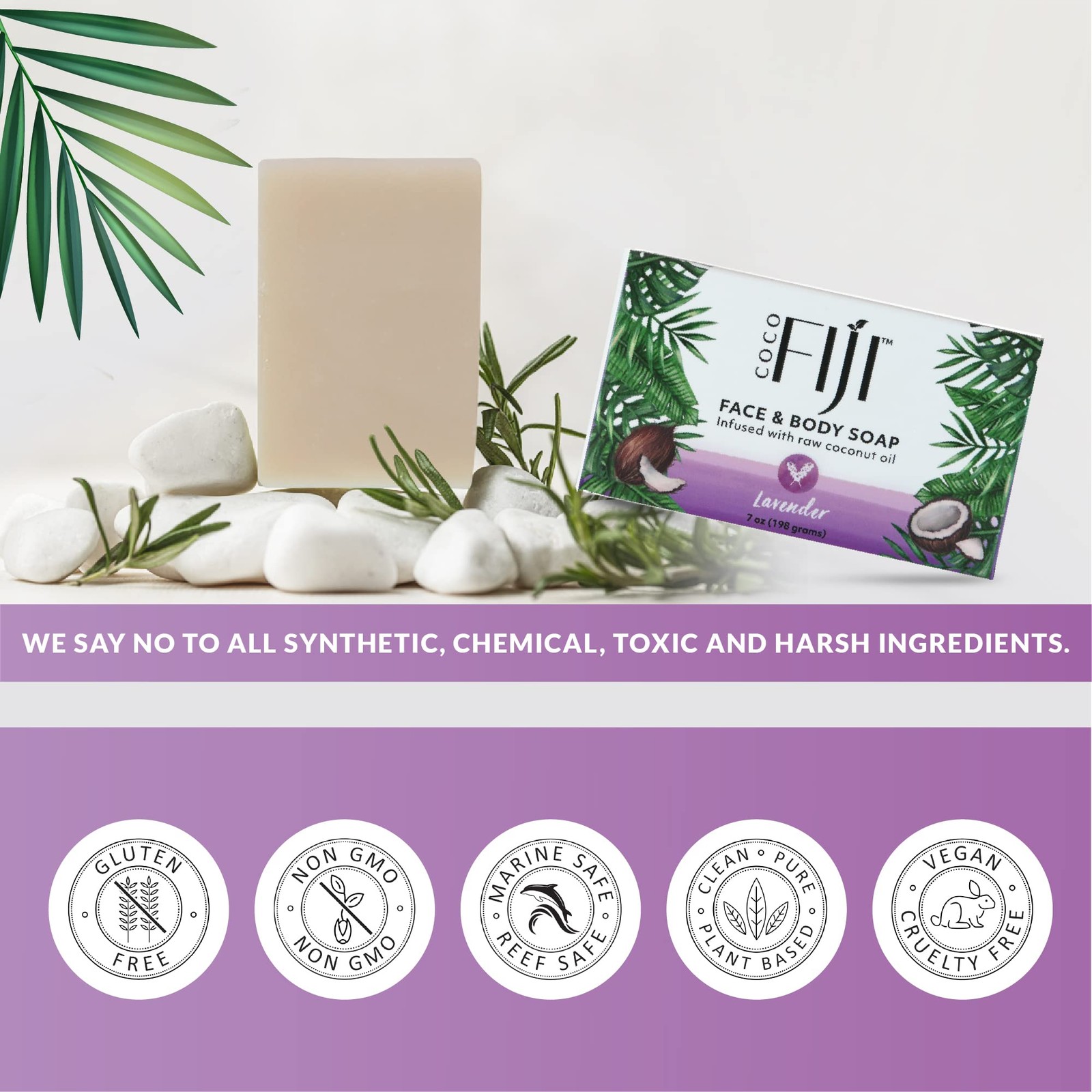 “Coco Fiji Soap Bar for Face and Body Infused 7 Ounce (Pack of 2), Purple