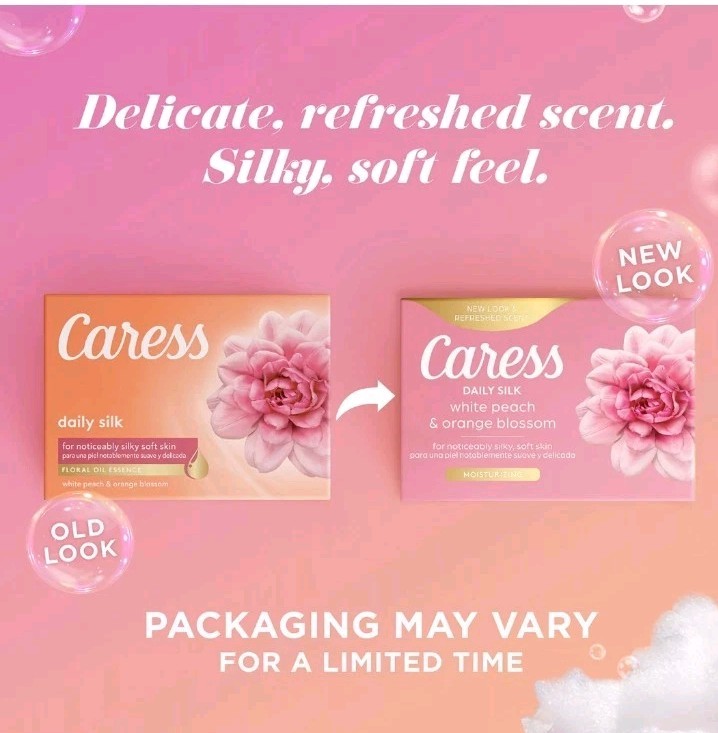 ( 3 )CARESS DAILY SILK BAR SOAP WHITE PEACH & ORANGE BLOSSOMS 3.15 Oz Bars