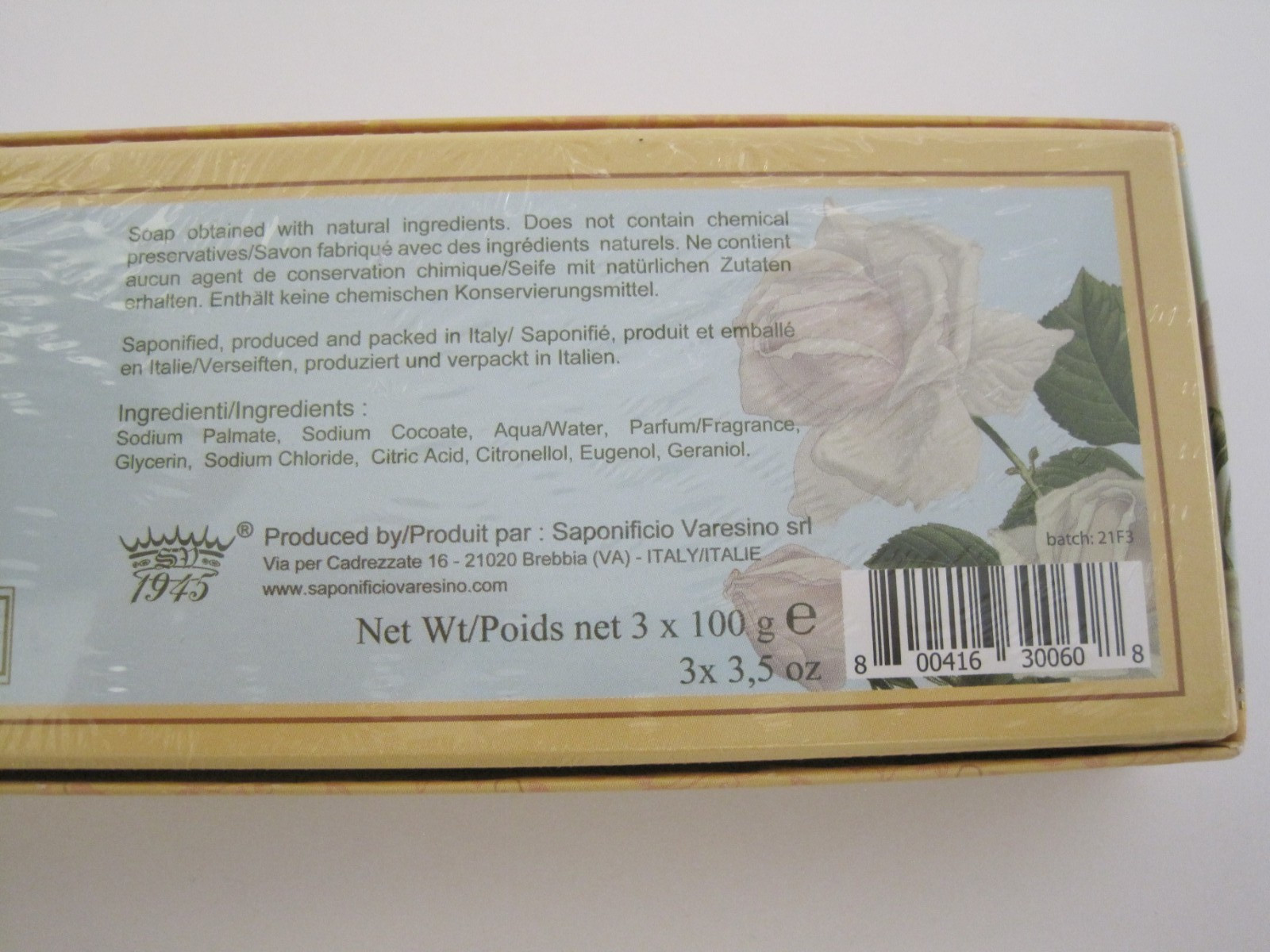 Saponificio Varesino Fine Italian Soap White Rose Soaps 3x 3.5oz