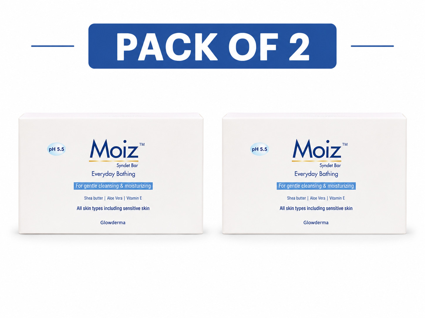 Moiz Syndet Bathing Bar pH 5.5 Shea Butter 75g Pack of 2 Soap Bars