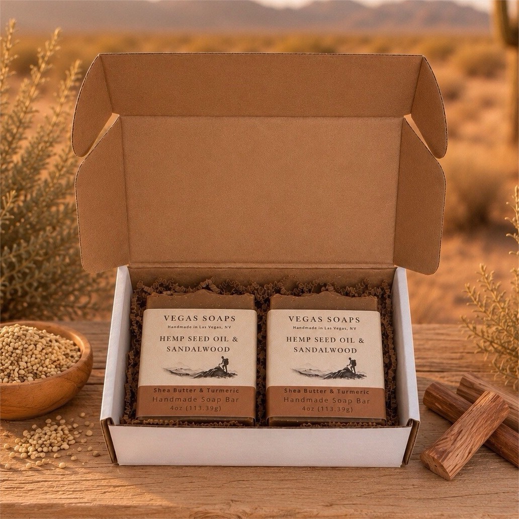 Vegas Soaps Sandalwood & Hemp Seed Oil Handmade Soap Bars Set Of Two Shea Butter