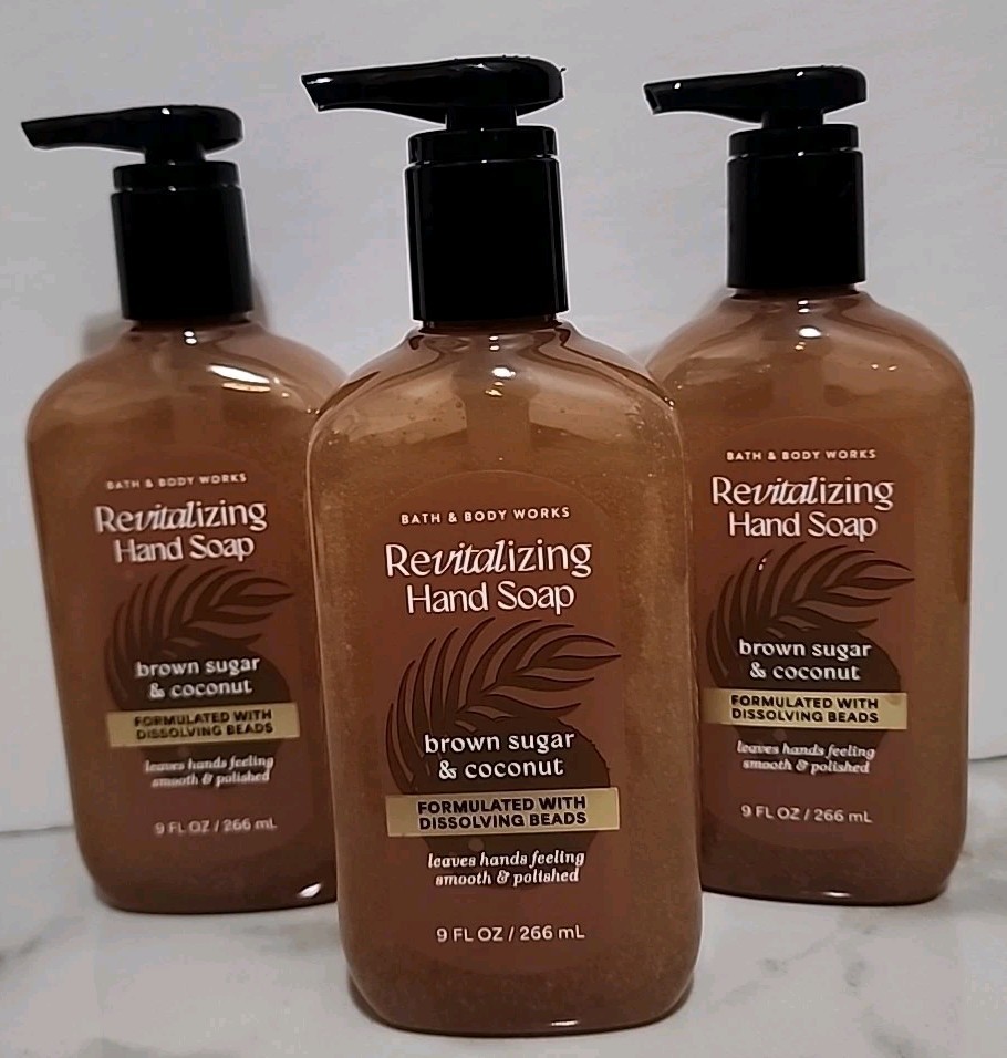 3 Pcs Set Bath & Body Works Brown Sugar & Coconut Revitalizing Hand Soap 9 0z
