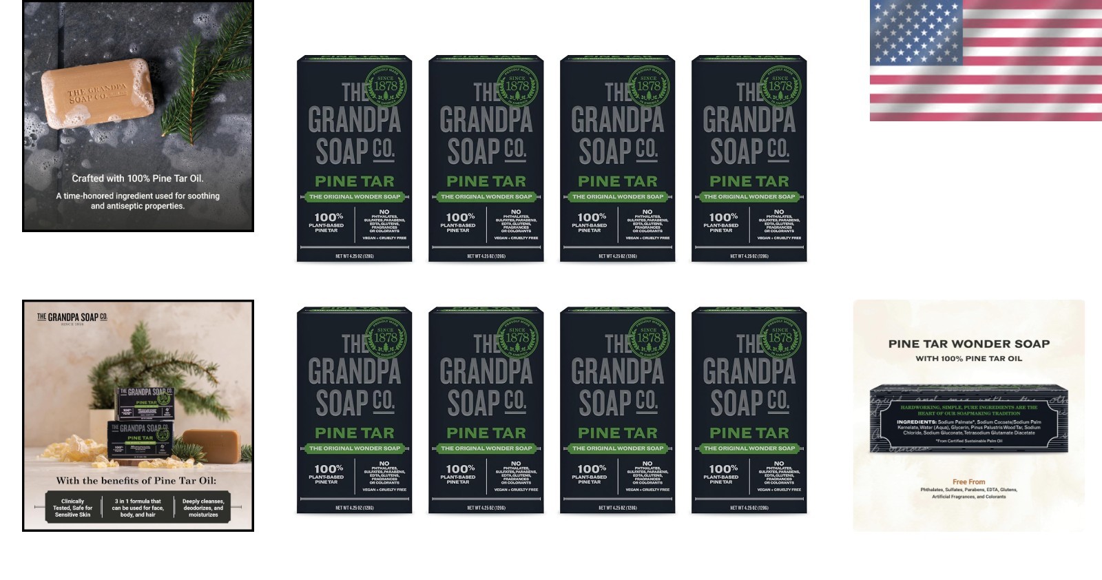 Pine Tar Soap 8-Pack – Deodorizing & Safe for Sensitive Skin